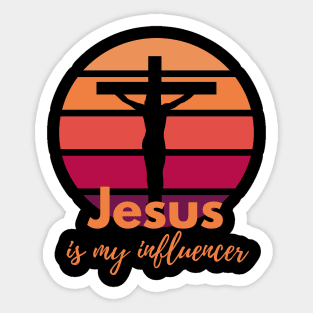 Jesus is my influencer. Retro Sunset with Silhouette Cross Sticker